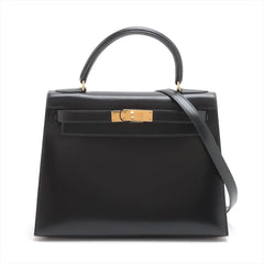 Hermes Kelly 28 Box Leather Noir Y Circle Stamp
