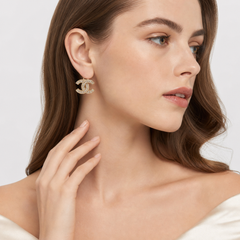 Chanel CC Crystal Earrings Costume Jewelry - On model