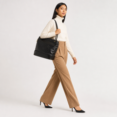 Chanel Deca Coco Mark Black Vintage Tote - On model