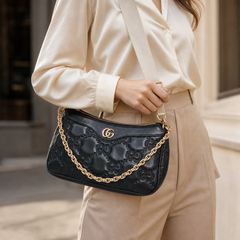 Gucci GG Matelasse Hobo Calfskin Black - On model close-up