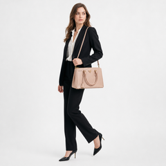 Prada Galleria Double Zip Tote Blush Beige - On model
