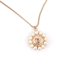 Chanel Gold Round Pearl CC Pendant Necklace (Costume Jewellery)