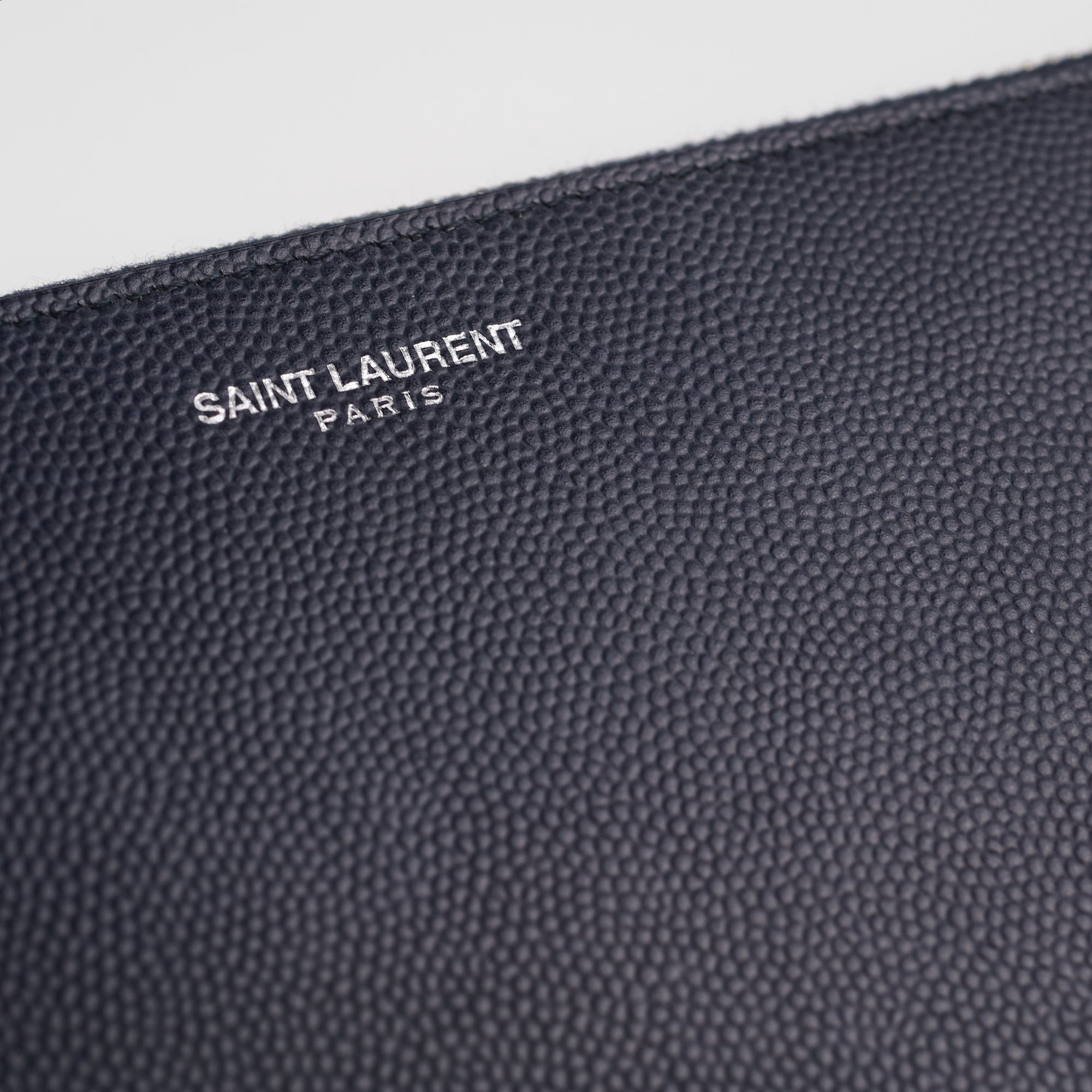 Saint Laurent Pouch Grain De Poudre Embossed Leather Navy - THE