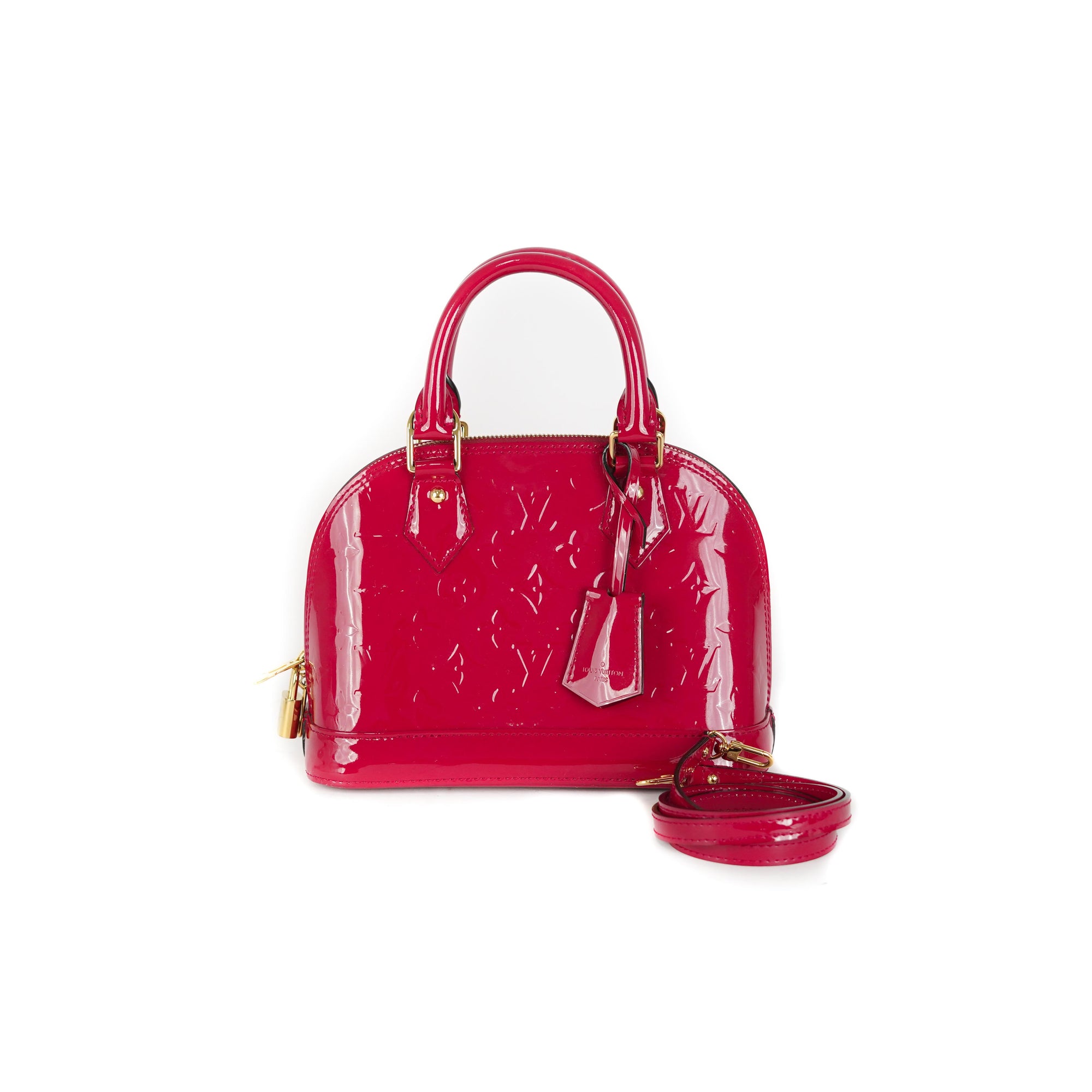 LOUIS VUITTON, = Hot Pink Fuschia patent leather Alma handbag purse