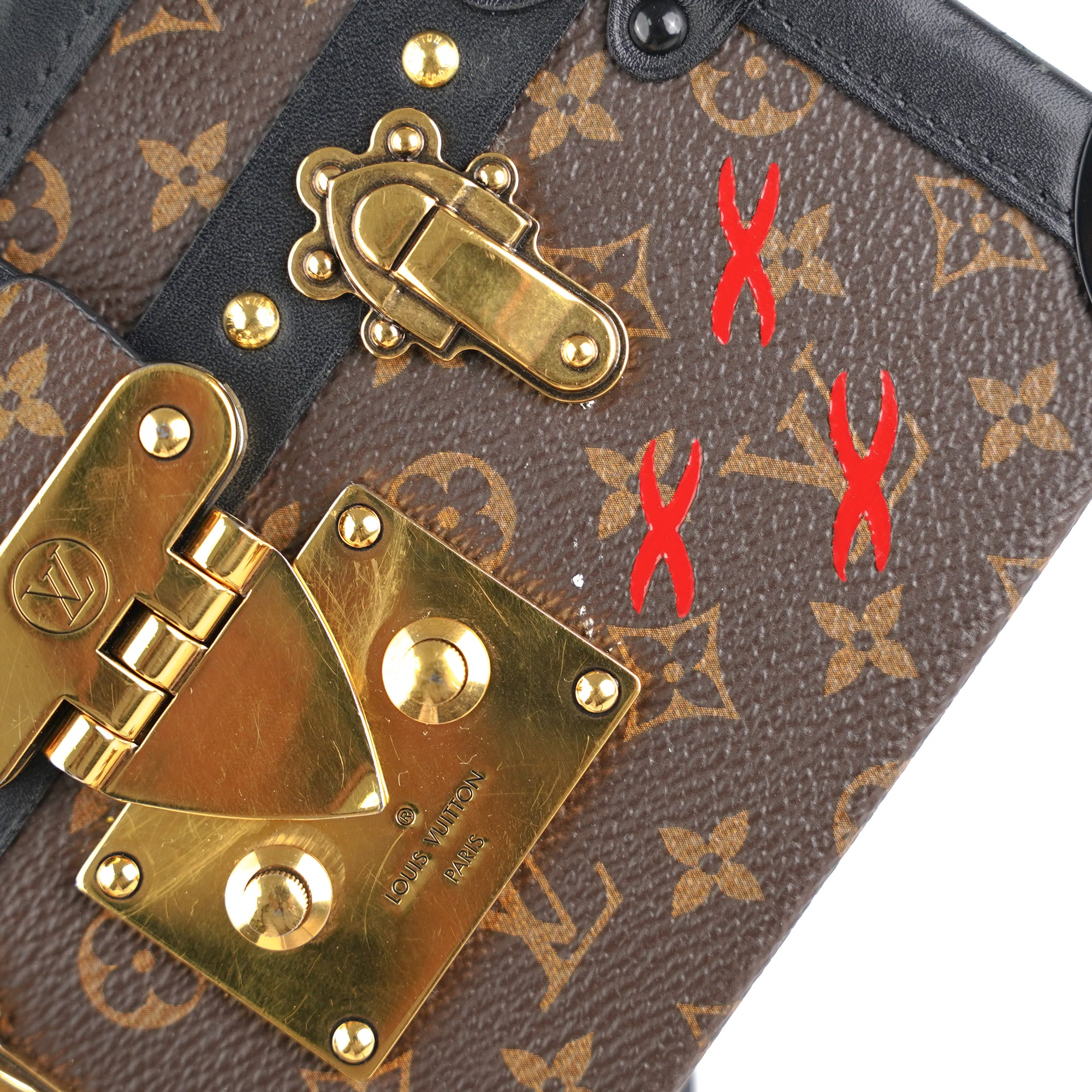 高仿Louis Vuitton M46120 Petite Malle East West 手袋單肩包老花黑帆布尺寸： 27x12x6.5cm -  Replicas-Bags