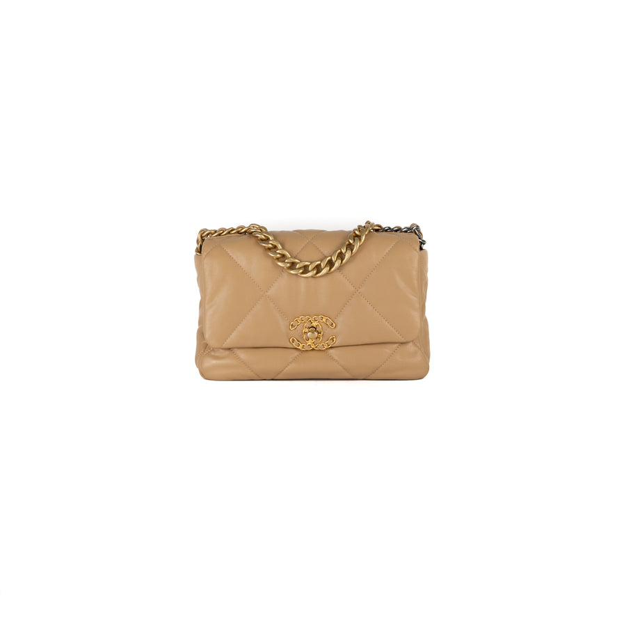 Chanel 19 Small Pouch with Chain, Caramel Lambskin Mixed Tone Hardware, New  in Box MA001