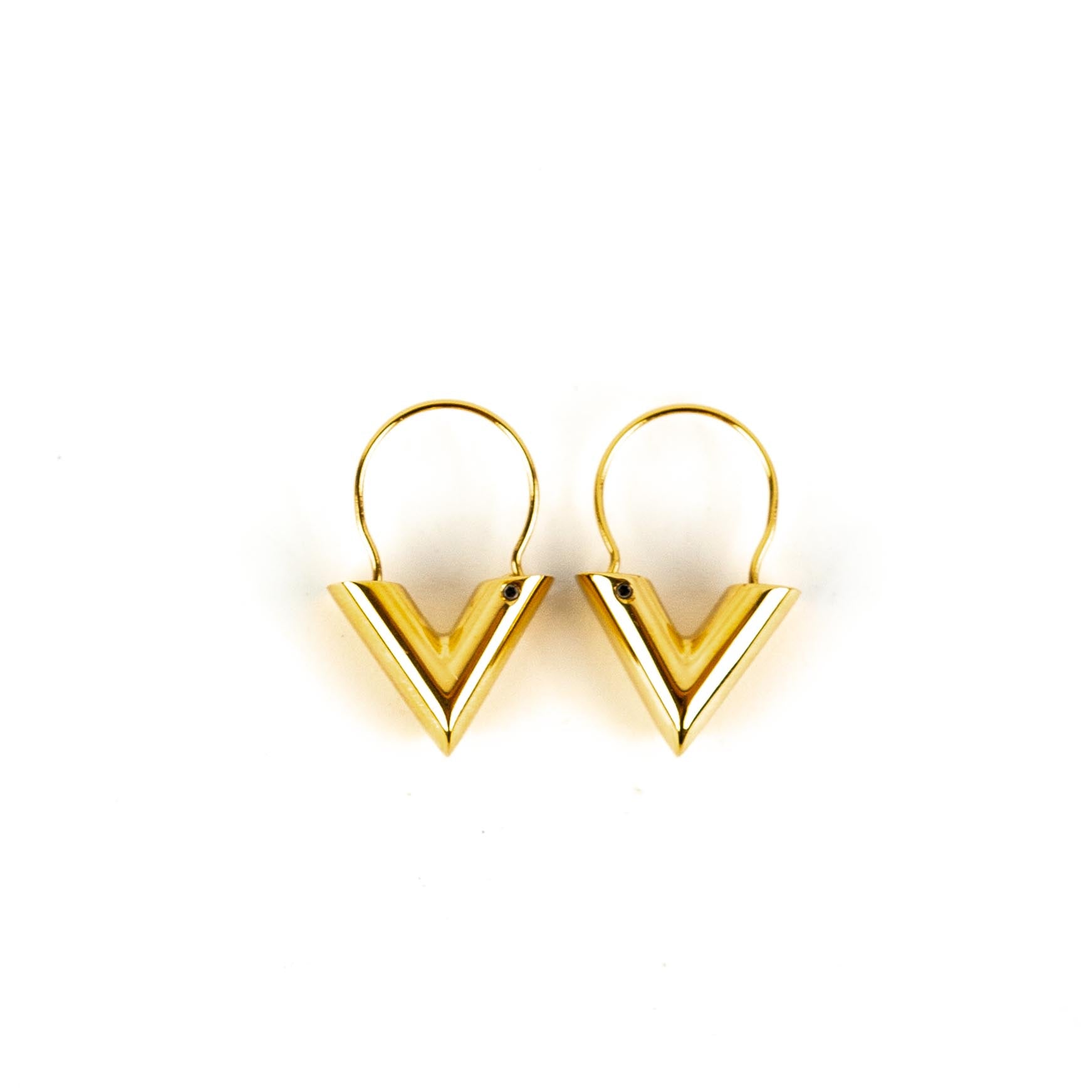Louis Vuitton Essential V Single Hoop Earrings Mp1455 Long Pierced Gold Accessories - 2 Pieces