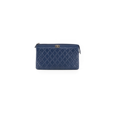 Chanel Quilted Pouch/Clutch Lambskin Navy