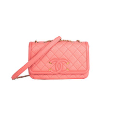 Chanel Filigree Quilted Caviar Small Coral Pink