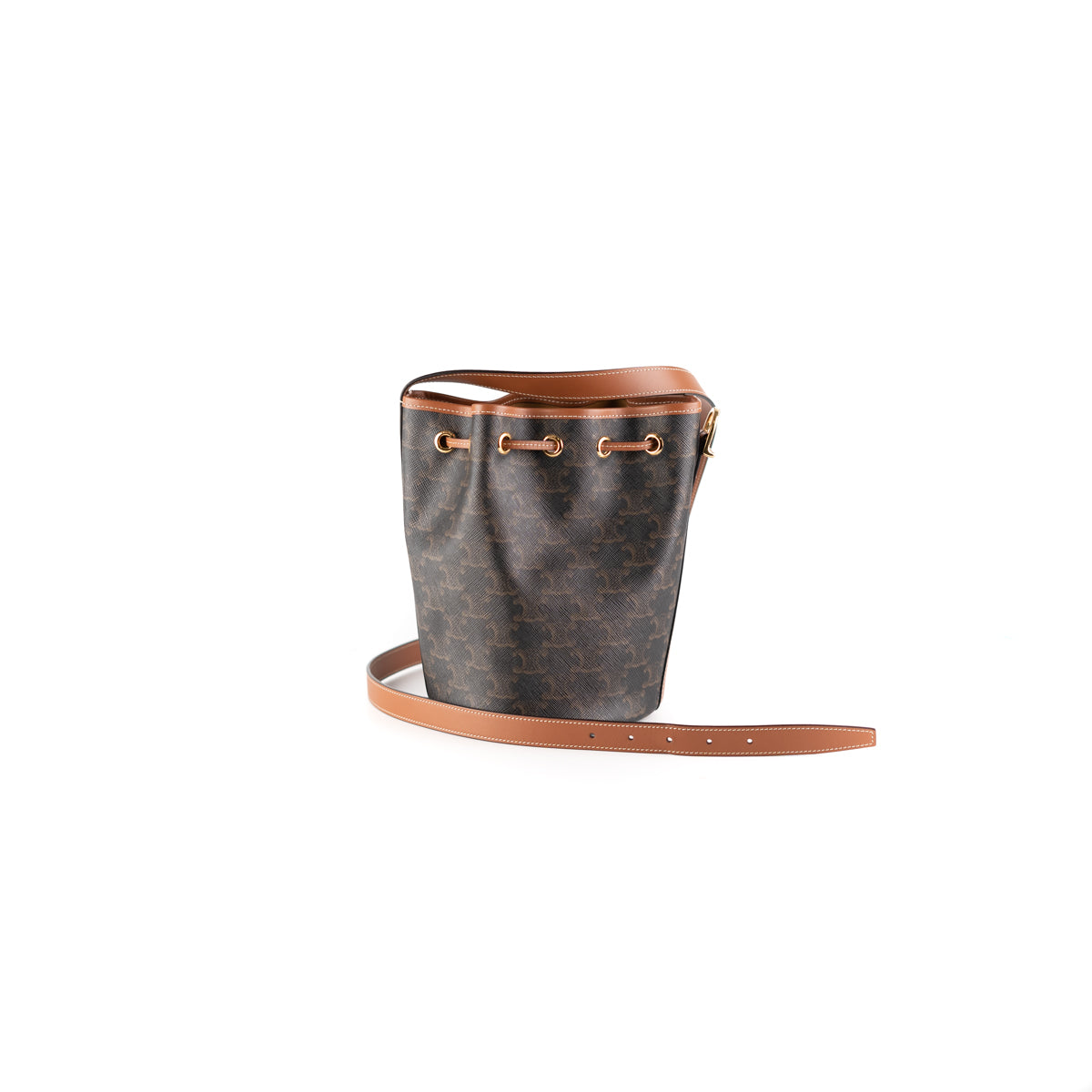 Shop CELINE Triomphe Canvas Small bucket in triomphe canvas and calfskin  (191442CAS) by 33coro
