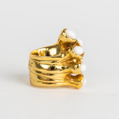 Saint Laurent Rive Gauche Arty Ring Gold and White