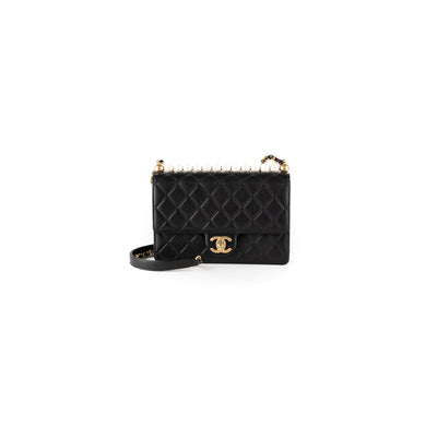 Chanel Quilted Pearl Flap Crossbody Bag Black