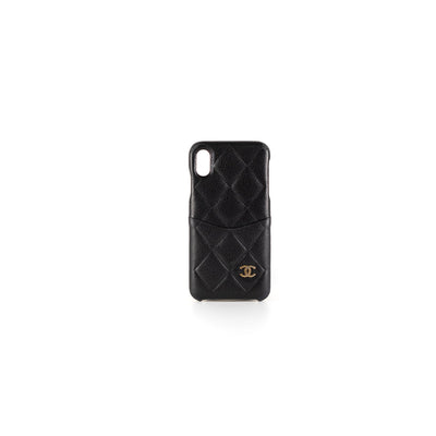 Chanel Quilted iPhone X Phone Case Black Caviar Gold Hardware