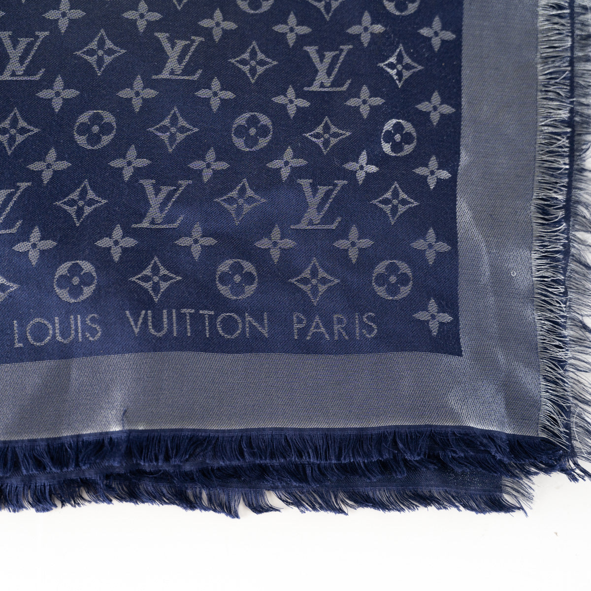 LOUIS VUITTON Silk Monogram Scarf/Shawl Night Blue-US