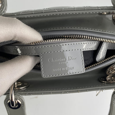 Dior Lady Dior Grey Patent Medium Bag