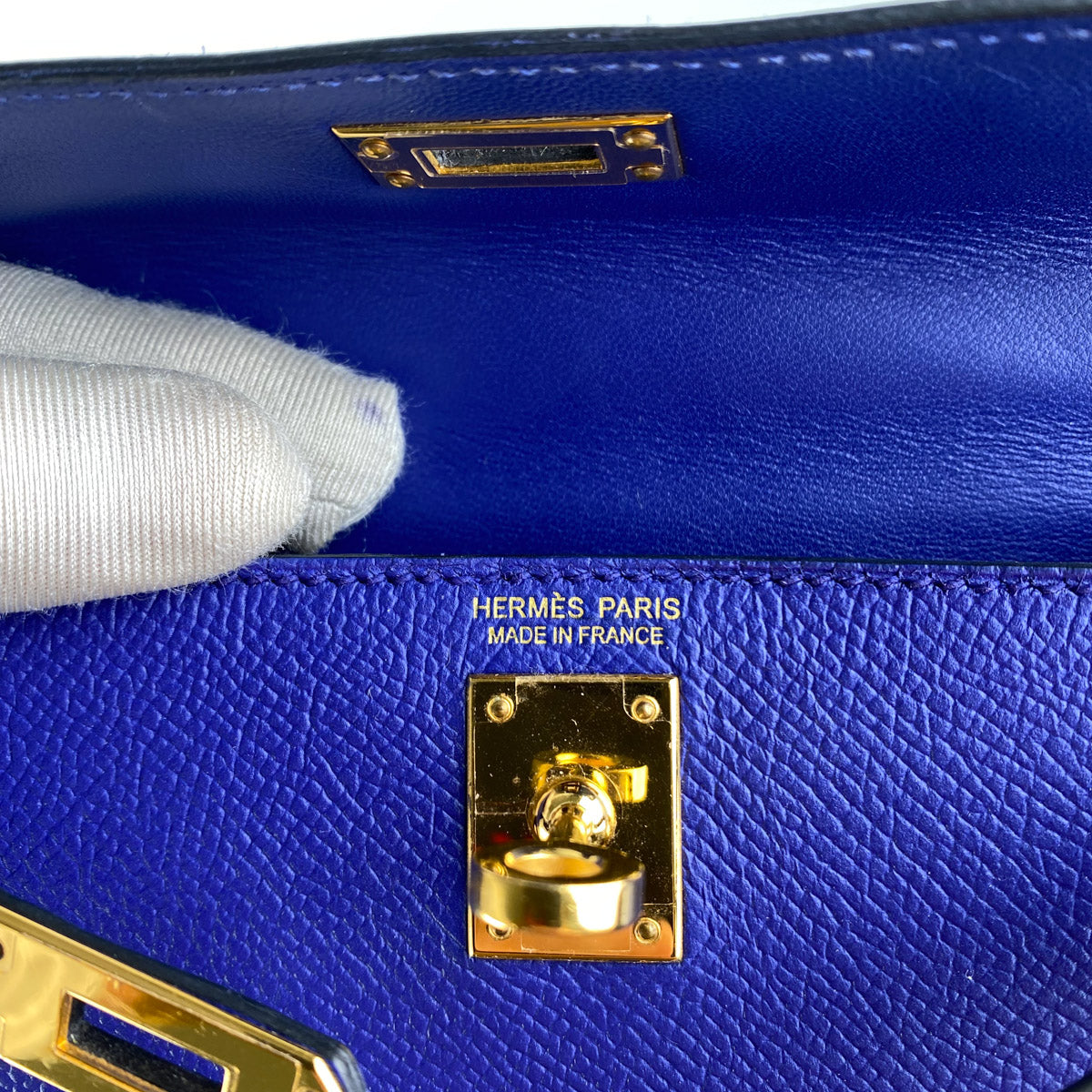 Hermes Kelly Mini 20 Bag Tricolor Blue Electric Blue Encre Gold Epsom New  2021 at 1stDibs