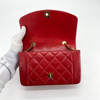 Chanel Small Red Diana Flap 24k Gold