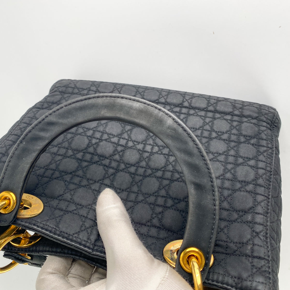 Dior Vintage  Honeycomb Coated Canvas Chain Shoulder Bag  Black  Leather  Handbag  Luxury High Quality  Avvenice