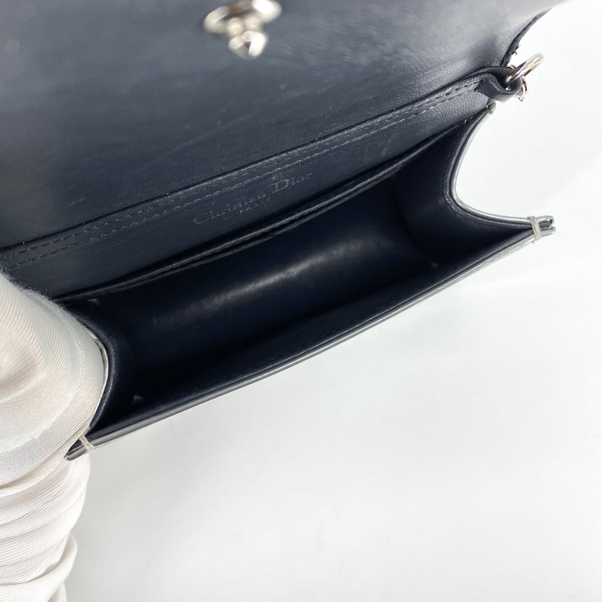 Dior Diorama Shoulder Clutch in Micro Cannage Argent Silver Patent Calfskin  - SOLD