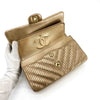 Chanel Chevron Stitched Pleated Classic Double Flap Gold
