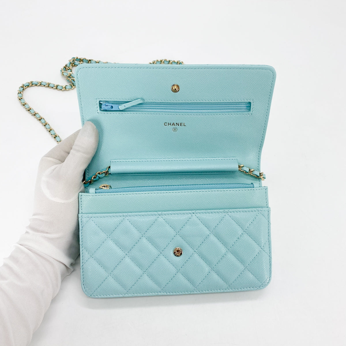 CHANEL 19C Tiffany Blue Caviar XL Card Holder Wallet New  Timeless  Luxuries