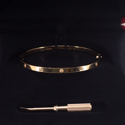 Cartier Thin Love Bangle 18k Pink Rose Gold/Diamonds size 17