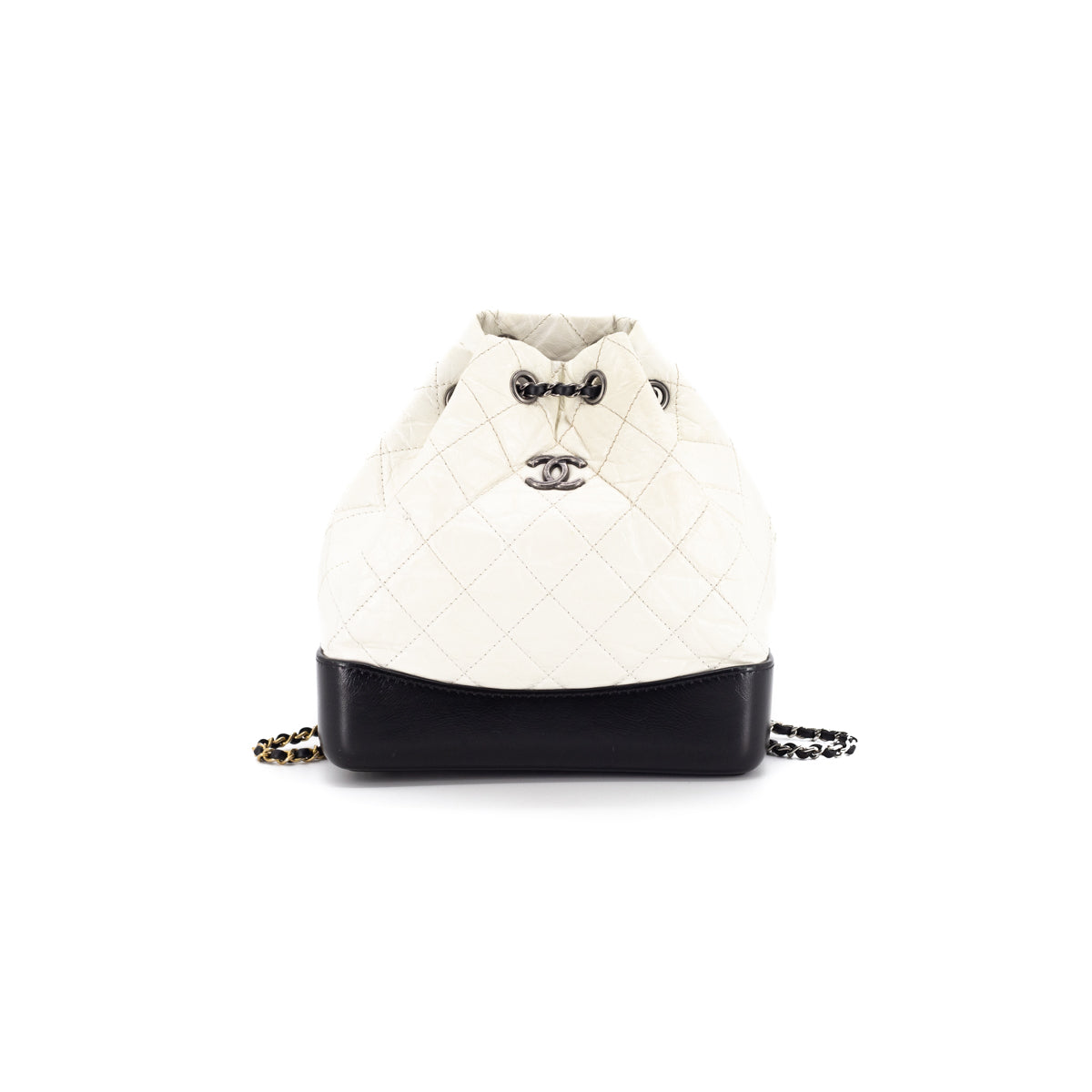 Chanel Gabrielle Backpack Quilted Goatskin and Patent Small White 466601
