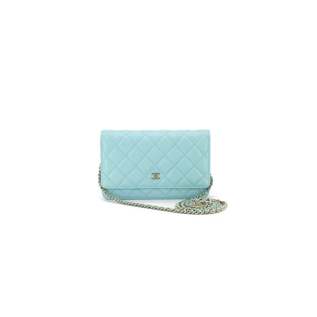 CHANEL Matelasse Classic Small Flap Wallet Clear Blue Caviar Skin 3 Fo