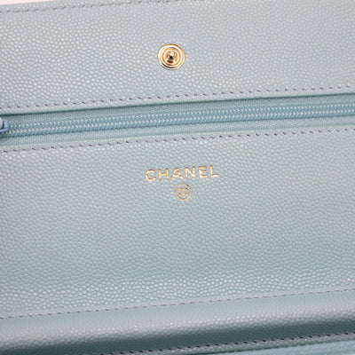 Chanel Quilted Caviar Wallet on Chain WOC Tiffany Blue