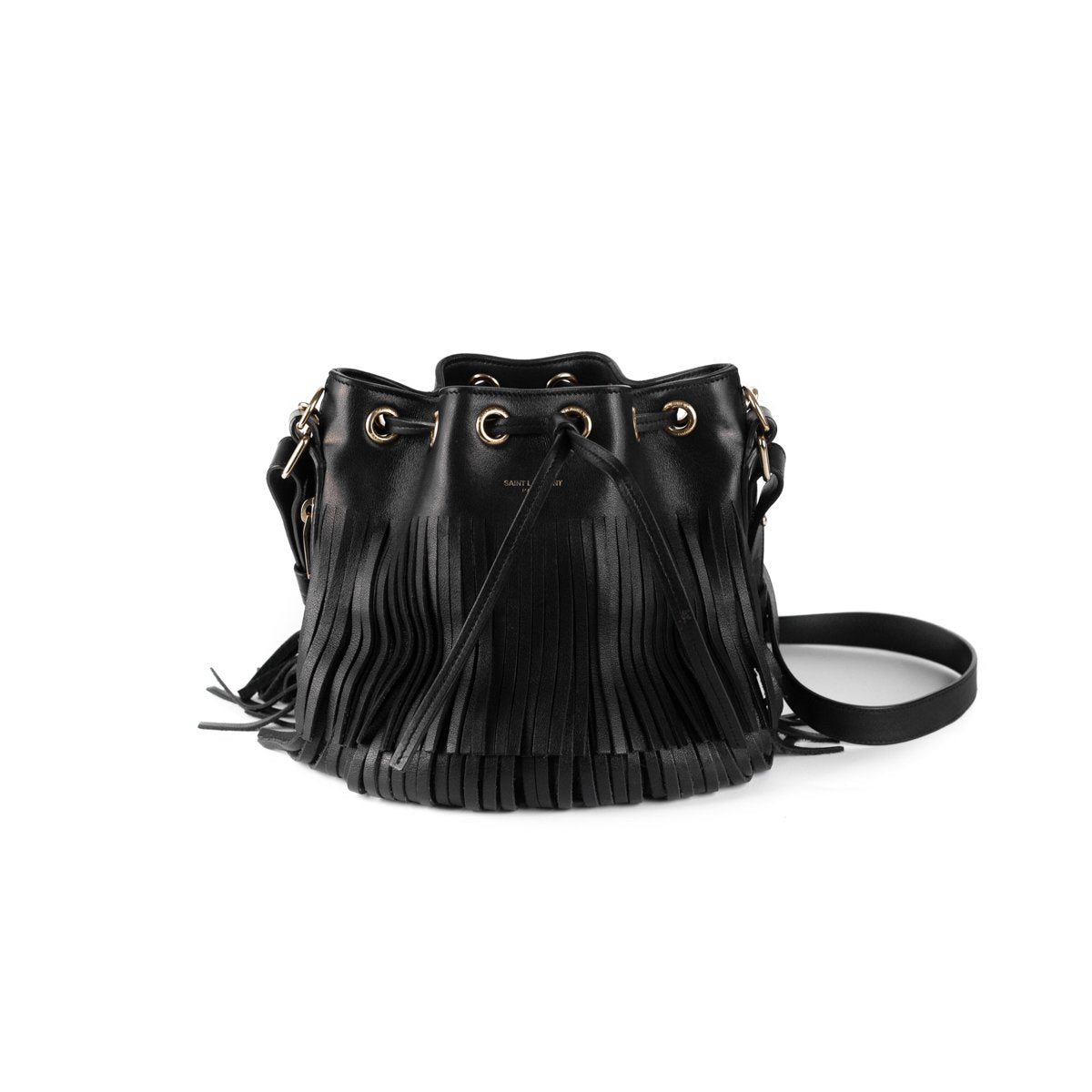 Black Leather suede fringed bucket bag – lusciousscarves