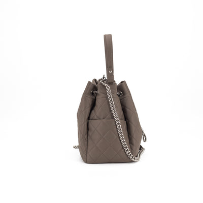 Chanel Quilted Calfskin Drawstring Bag Khaki