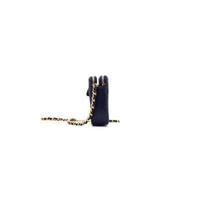 Chanel Quilted Caviar Filigree Clutch On Chain Navy