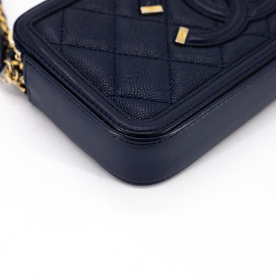 Chanel Quilted Caviar Filigree Clutch On Chain Navy