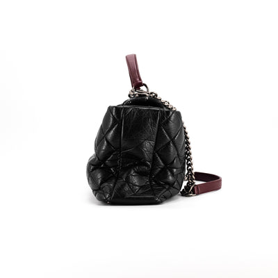 Chanel Tweed distressed diamond quilted leather black medium tote bag