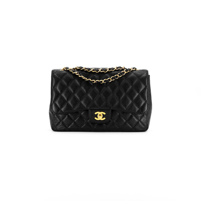 Chanel Quilted Caviar 24k gold plating Jumbo Single Flap Black
