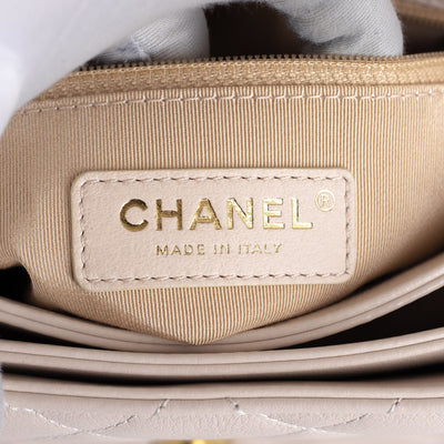 Chanel Quilted Calfskin Single Flap Top Handle Bag Beige