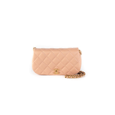 Chanel Quilted Clutch With Chain Beige/Dusty Pink