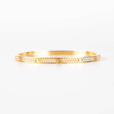 Cartier Diamond Pave Love Bangle Yellow Gold Size 16 - Small (2020)