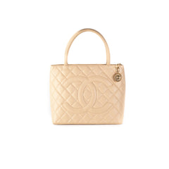 Chanel Quilted Caviar Madelion Tote Beige