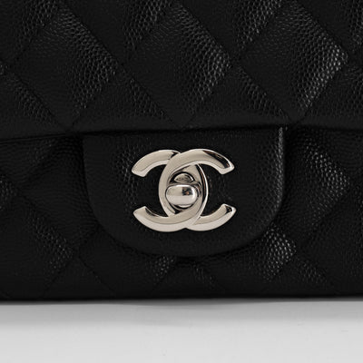 Chanel 17B Quilted Caviar Rectangular Mini Black - signature burgundy interior