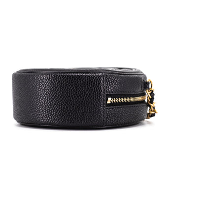 CHANEL quilted caviar round clutch with chain cross body bag black