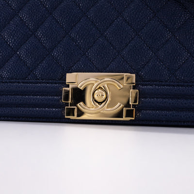 Chanel Quilted Caviar Old Medium Boy Navy