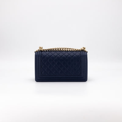 Chanel Quilted Caviar Old Medium Boy Navy