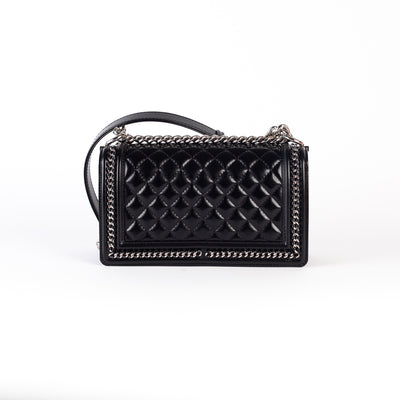 Chanel Quilted Patent Old Medium Boy Black