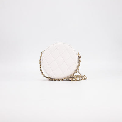 Chanel Quilted Caviar Round Clutch On Chain Ivory