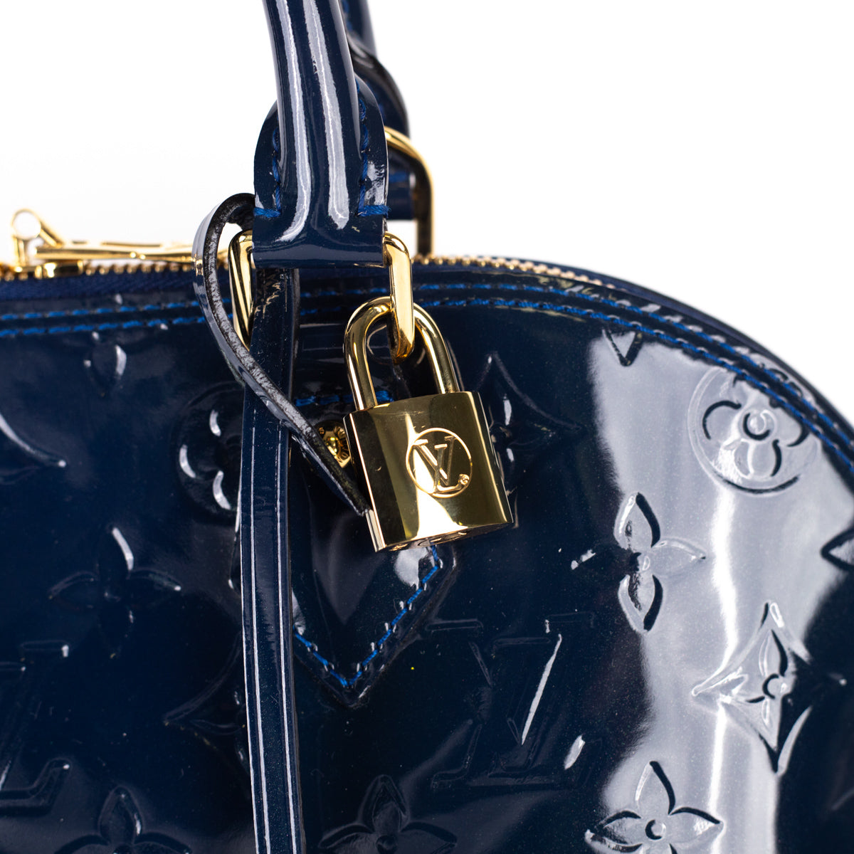 LOUIS VUITTON Alma PM Monogram Vernis Leather Satchel Bag Blue