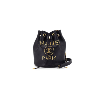 Chanel Deauville Caviar Bucket Bag Black