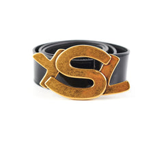 Saint Laurent Black Patent YSL Gold Enamel Buckle Belt