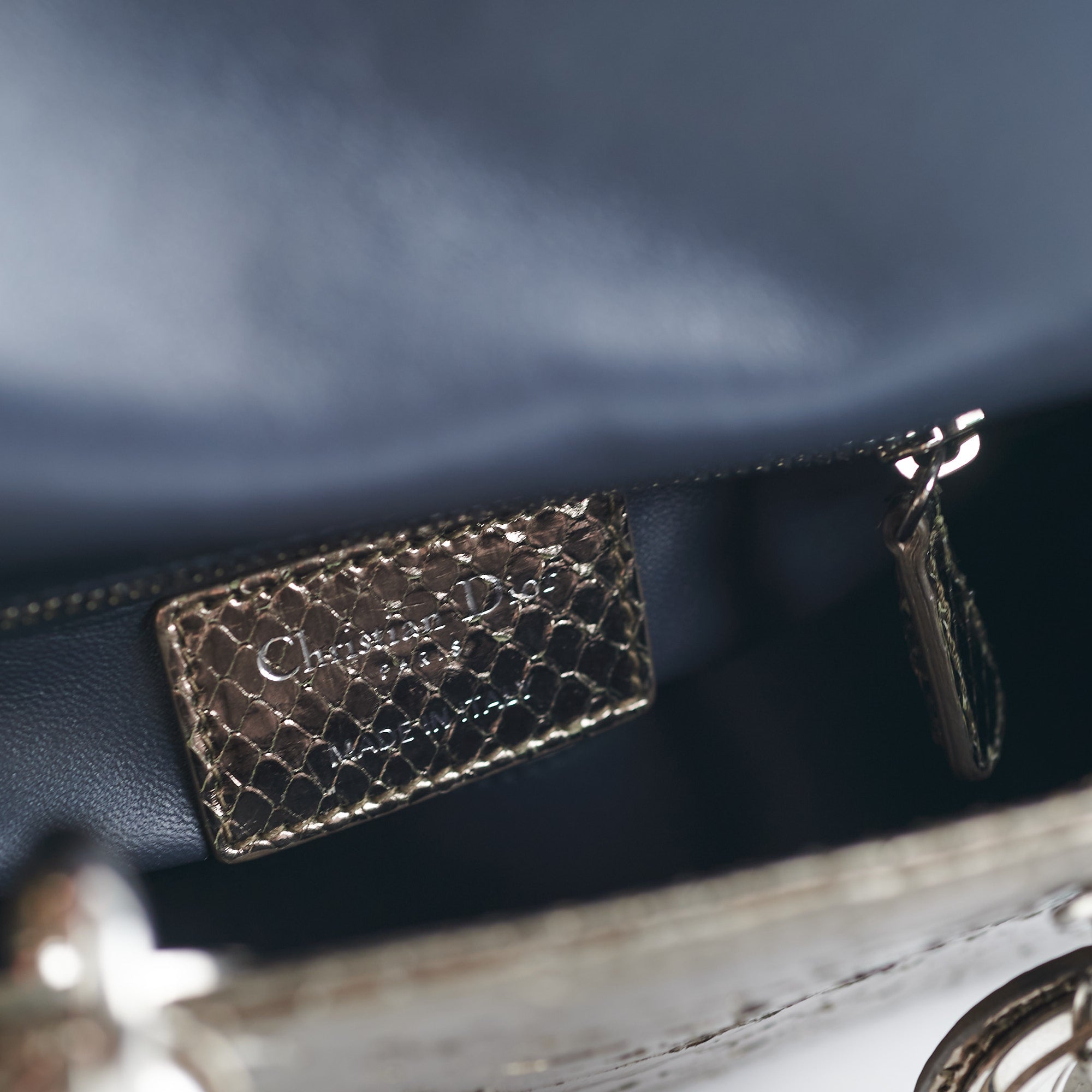 Sold at Auction: λ Christian Dior Metallic Gold Python Mini Lady Dior Bag