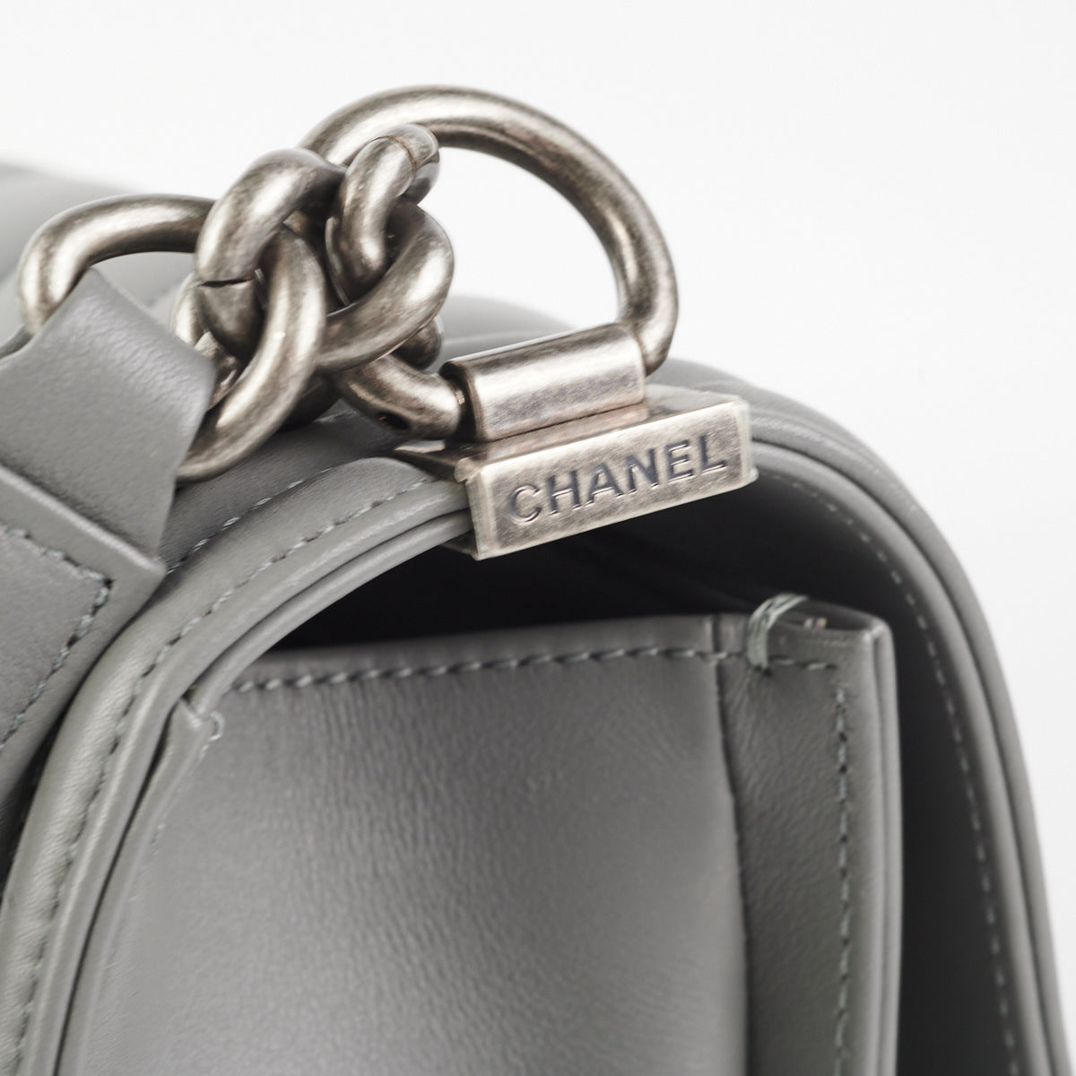 Chanel Grey Chevron Leather Large Boy Flap Bag